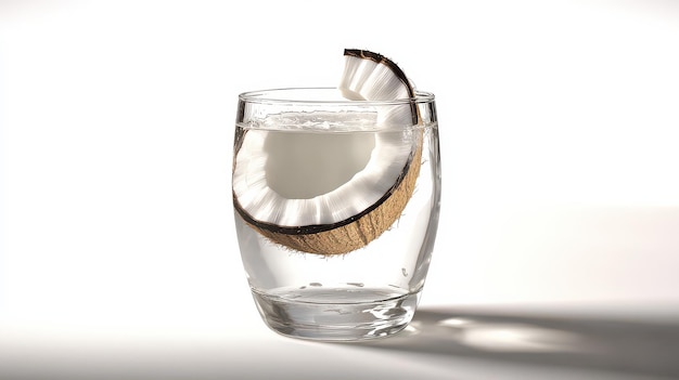 Photo refreshing coconut water in a glass with a slice of coconut perfect for a sunny day