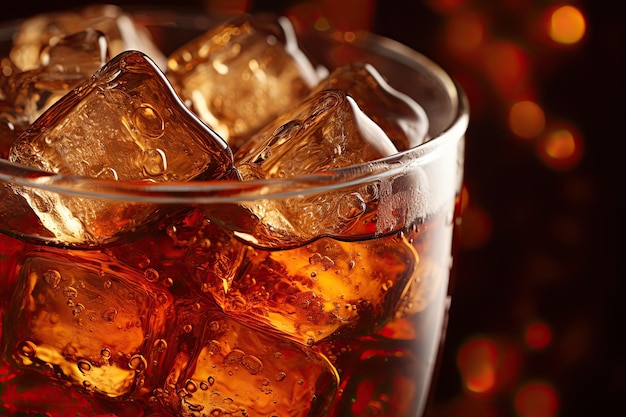 Refreshing Cold Drink with Bubbles and Ice Cubes in Glasses. Soda and Cola Mixed to Perfection.