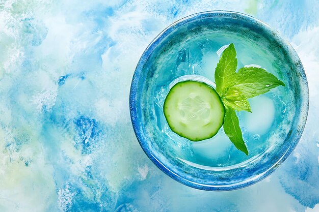 Photo refreshing cucumber and mint in a blue bowl with ice