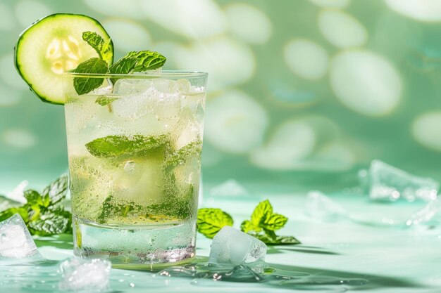 Refreshing Cucumber Mint Cooler with Fresh Mint Leaves and Cool Cucumber Juice Copy Space