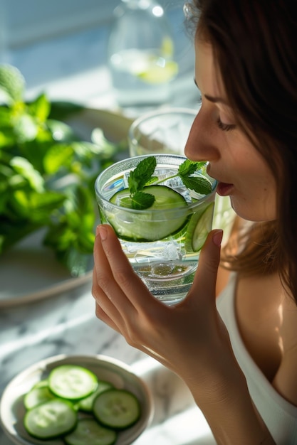 Refreshing Detox Water with Cucumber and Mint in a Calming Setting for Healthy Living Inspiration