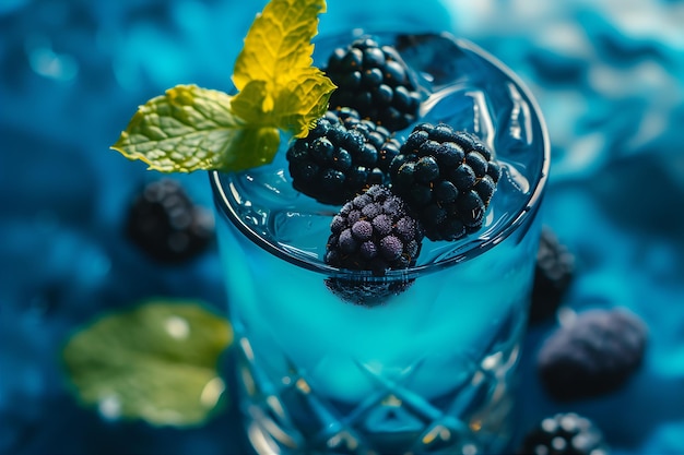 Refreshing Drink with Blue Water Blue Mint Leaves