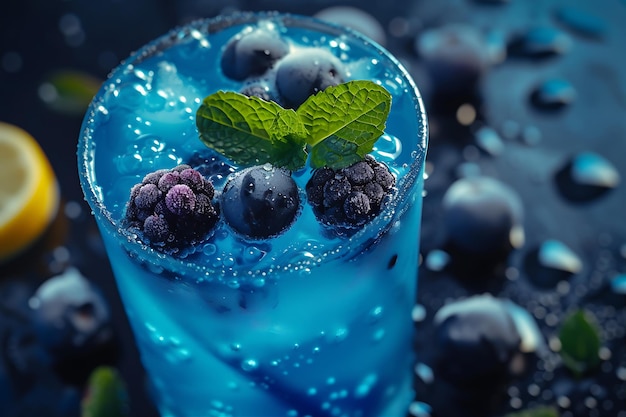 Refreshing Drink with Blue Water Blue Mint Leaves