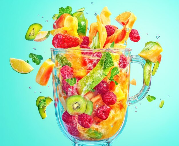 Photo refreshing fruit smoothie in a blender