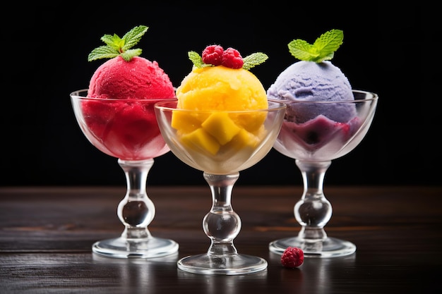 Refreshing Fruit Sorbet Sered in Elegant Glassware