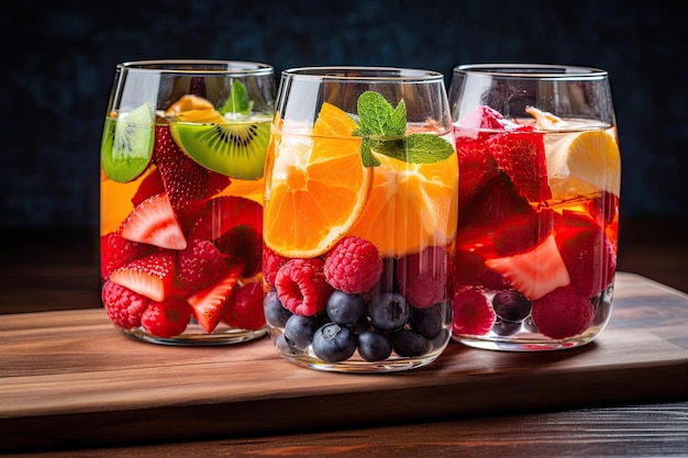 Refreshing fruitinfused water beverage with chunks of fruit and ice cubes created with generative ai