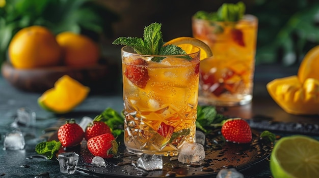 Refreshing Fruity Drink in Tall Glass