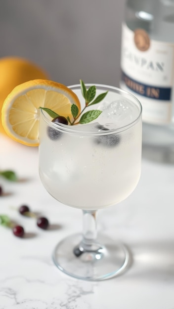 Refreshing Gin and Tonic with Lemon and Berries