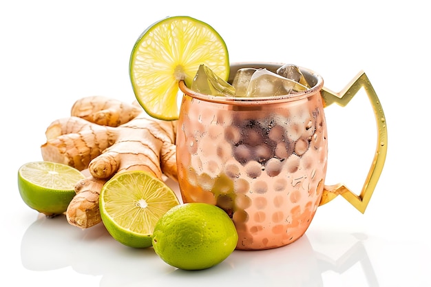 Refreshing Ginger Lime Cocktail in a Copper Mug with Ice