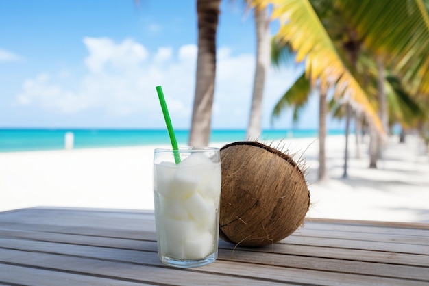 Photo a refreshing glass of coconut water with a backd