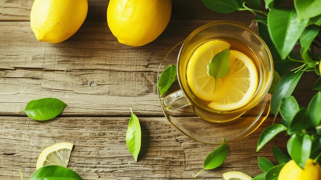 refreshing glass of green tea with lemon