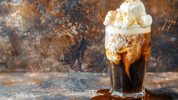 Photo refreshing glass of root beer float with ice cream