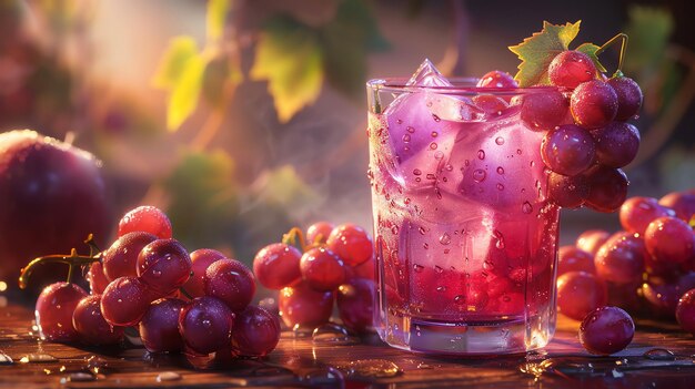 Photo refreshing grape juice with ice cubes