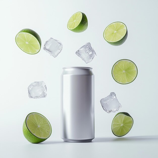 Refreshing Green Can with Lime Slices and Ice