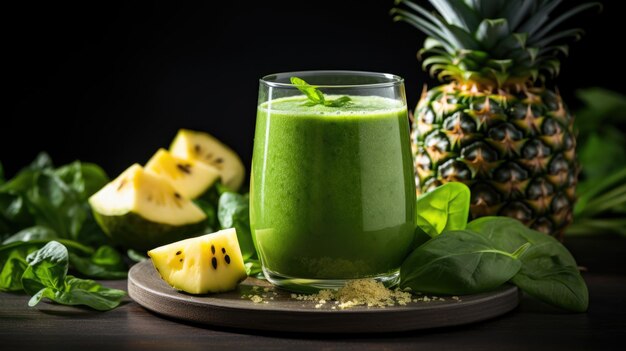 A refreshing green smoothie with a blend of spinach banana pineapple AI Generative