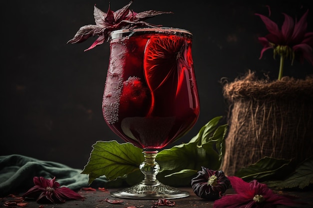 Refreshing hibiscus leaf red tea drink Generative AI