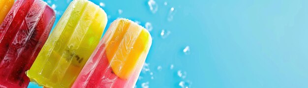 Refreshing homemade fruit popsicles against a backdrop of summer blue perfect for a hot day