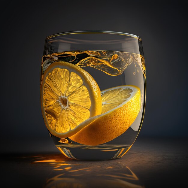 Refreshing homemade lemonade made of lemon slices sparkling water served in glass Generative AI