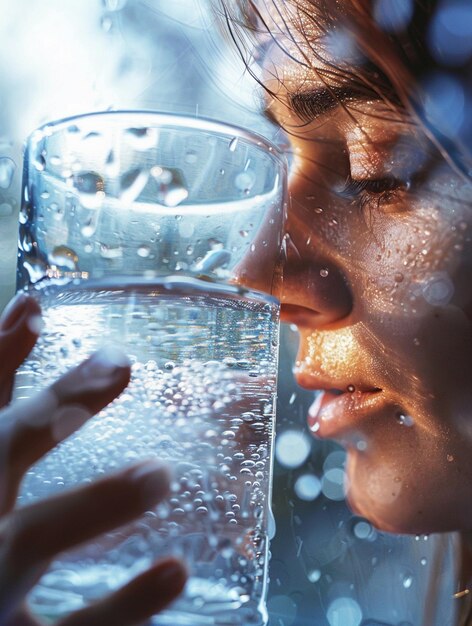 Photo refreshing hydration woman enjoying a glass of water