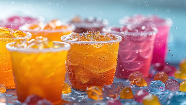 Photo refreshing iced drinks with colorful candy