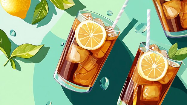 Photo refreshing iced tea with lemon and mint summer drink