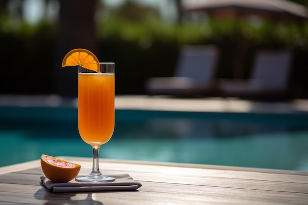 Refreshing juice at a luxurious poolside retreat Generative AI