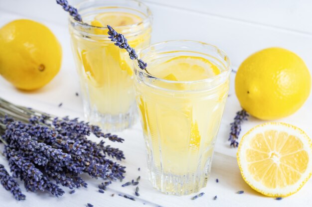 Refreshing lavender lemonade in glasses