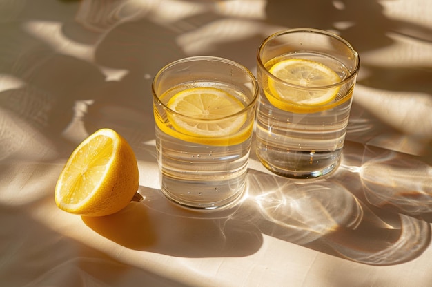 Refreshing Lemon Water with Slices and Ice in Healthy Summer Beverage Photography