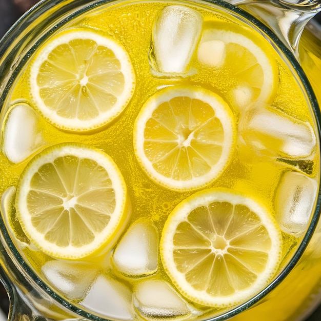 Photo refreshing lemonade in a clear glass pitcher