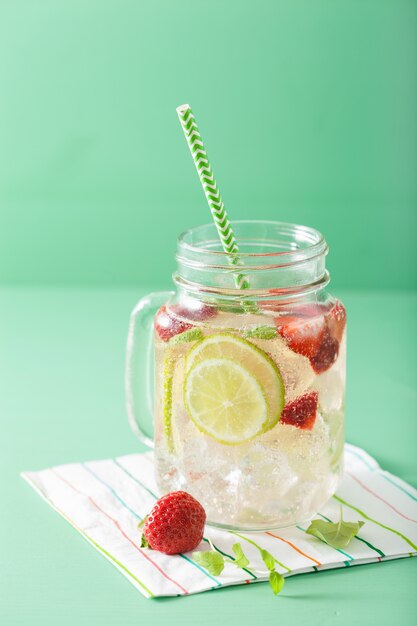 Refreshing lemonade with fruits and ice