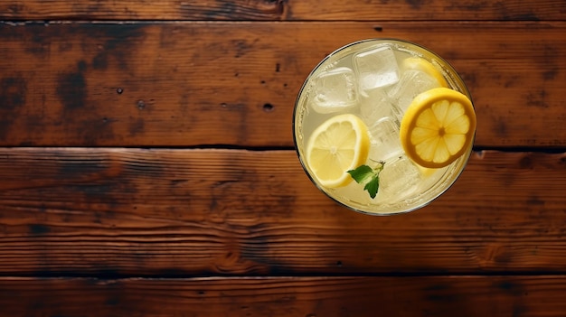 Refreshing Lemonade On Wooden Table Top View Stock Photo