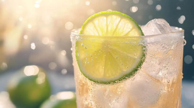 Photo refreshing lime soda with ice on a sunny day