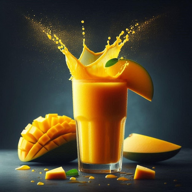 Refreshing Mango Plunges into a Glass of Juice