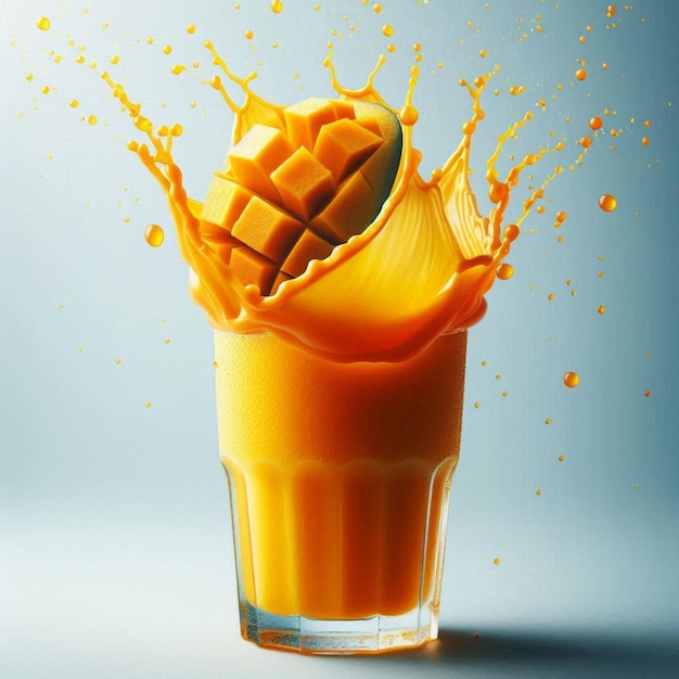 Refreshing Mango Plunges into a Glass of Juice