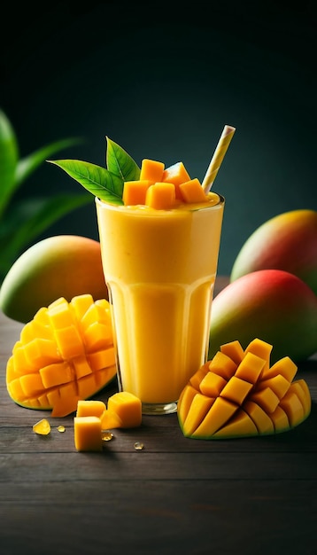 Refreshing mango smoothie in tall glass