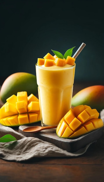 Refreshing mango smoothie in tall glass