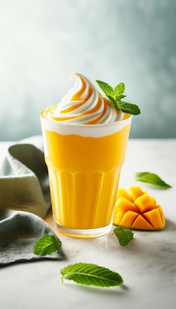 Refreshing mango smoothie with yogurt in tall glass