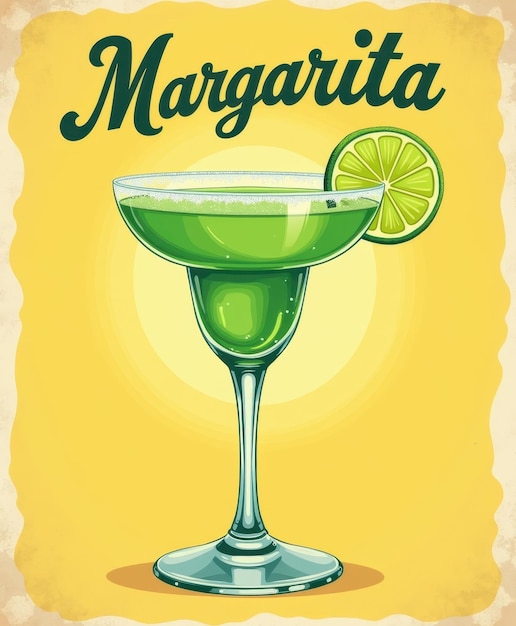 Photo refreshing margarita cocktail in a glass with lime garnish on a yellow background