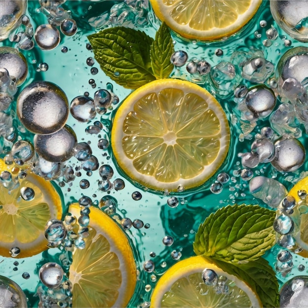 Refreshing Mint Lemon Soda with Visible Bubbles Summer Fizzy Drink