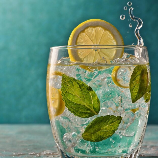 Refreshing Mint Lemon Soda with Visible Bubbles Summer Fizzy Drink