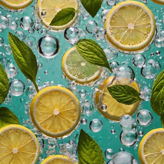 Refreshing Mint Lemon Soda with Visible Bubbles Summer Fizzy Drink