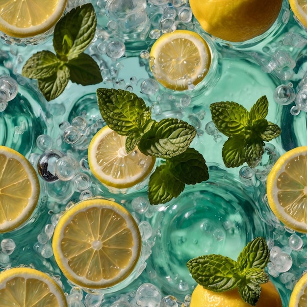 Photo refreshing mint lemon soda with visible bubbles summer fizzy drink