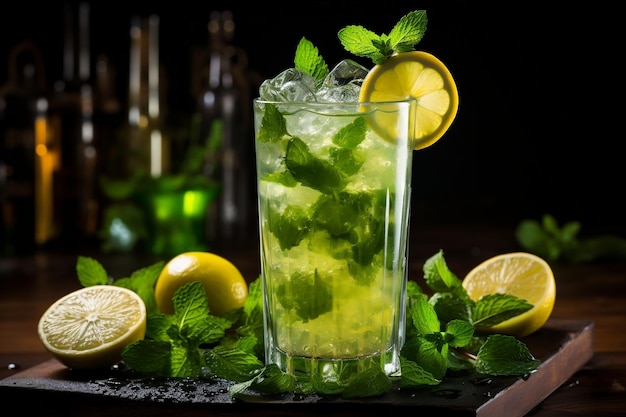 Refreshing mojito cocktail garnished with lime and mint Generative Ai