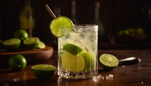 Refreshing mojito cocktail with lime ice and fresh citrus fruit generated by artificial intelligence