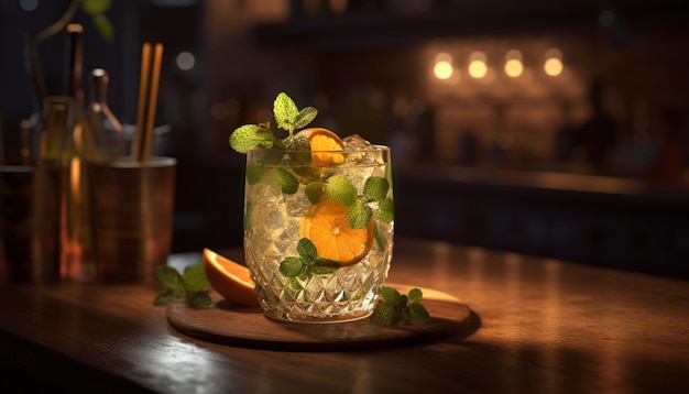 Refreshing mojito with citrus fruit and mint leaf generated by artificial intelligence