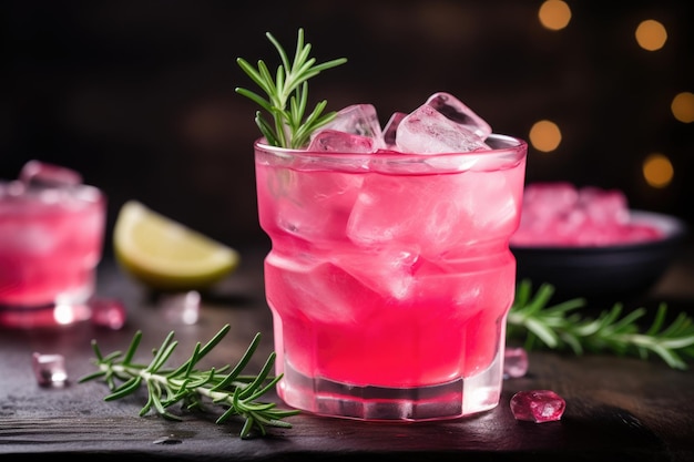 Refreshing Pink Cocktail with Ice and Citrus Fruit A Refreshing and Alcoholic Beverage