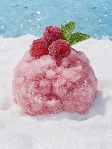 Photo refreshing raspberry sorbet on ice