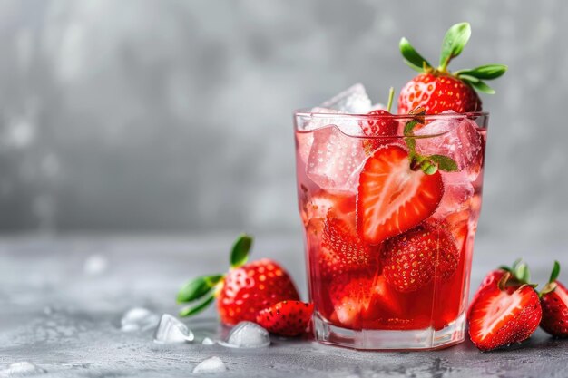 Photo refreshing strawberry cocktail on a gray background