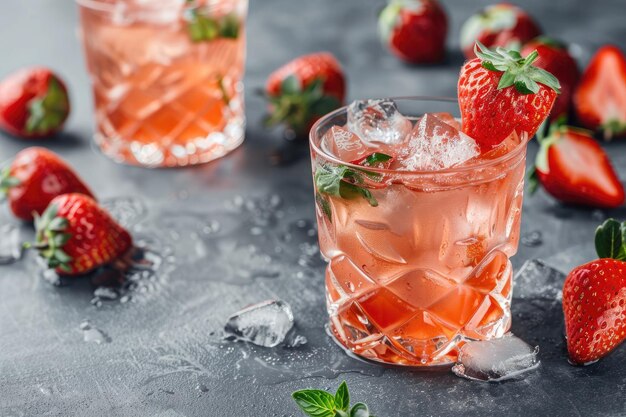 Refreshing strawberry cocktail on a gray background