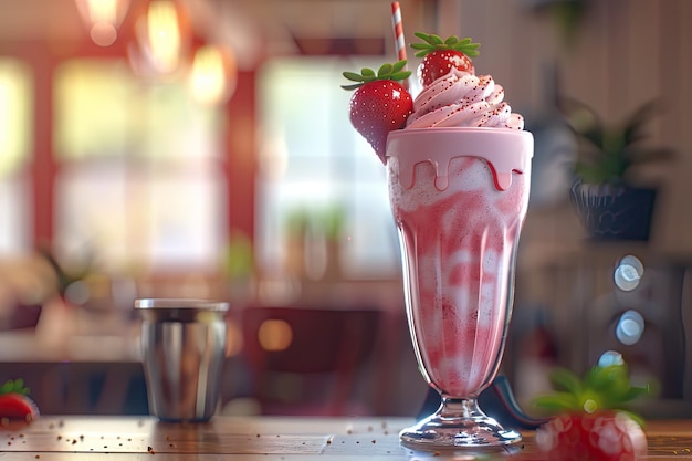 Photo refreshing strawberry milkshake in a glass